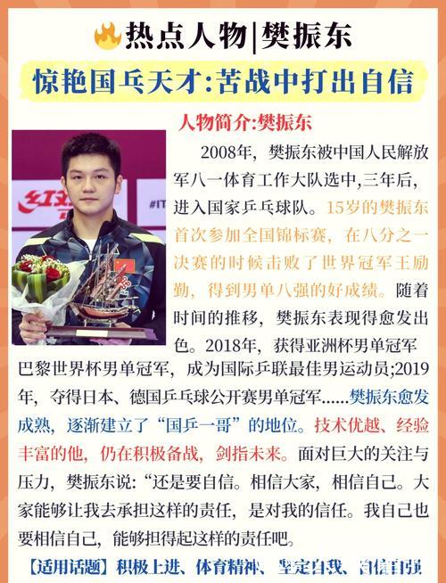 樊振东一生中第一个贵人是他自己，他必须先成为千里马，毕竟打铁还需自身硬，后续才能遇到伯乐扶持